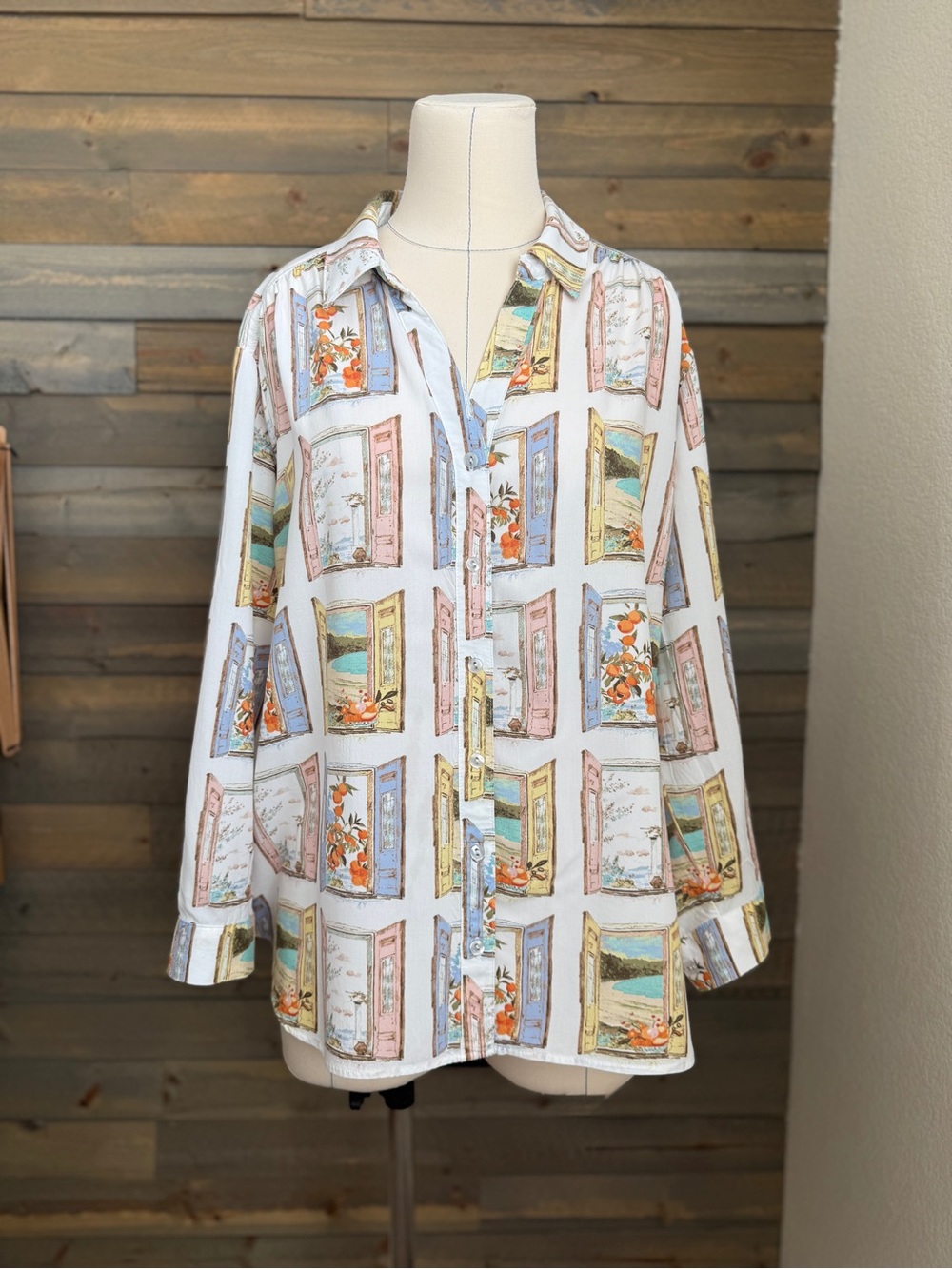 Printed Window-Panel Button-Up Shirt - White Multicolor
